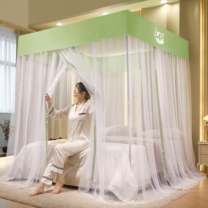 91家纺网 家纺一手货源 找家纺 初心家纺 2025新款可脱卸防尘顶蚊帐--恋家 青春绿