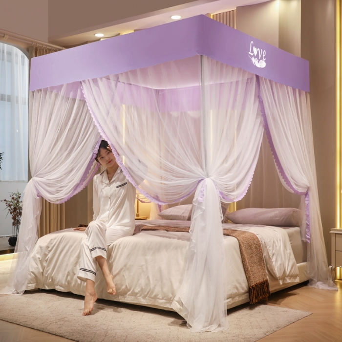 91家纺网 家纺一手货源 找家纺 初心家纺 2025新款可脱卸防尘顶蚊帐--恋家 温柔紫
