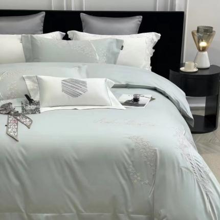 91家纺网 家纺一手货源 找家纺 玖玖爱家纺 2023新款160支云柔黄金长绒棉雅韵风情系列四件套 浅蓝