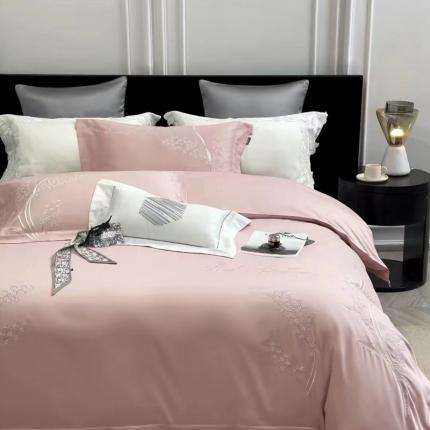 91家纺网 家纺一手货源 找家纺 玖玖爱家纺 2023新款160支云柔黄金长绒棉雅韵风情系列四件套 玉粉