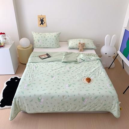 星期八 2023新款针织棉卡通夏被被子被芯 绿茵小兔