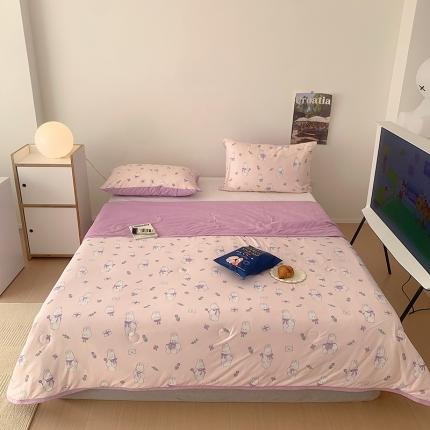 星期八 2023新款针织棉卡通夏被被子被芯 萌兔粉