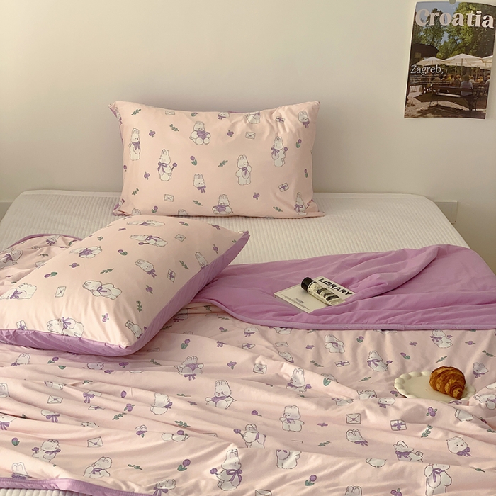 91家纺网 家纺一手货源 找家纺 星期八 2023新款针织棉卡通夏被被子被芯 萌兔粉