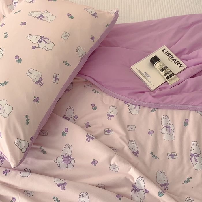 91家纺网 家纺一手货源 找家纺 星期八 2023新款针织棉卡通夏被被子被芯 萌兔粉