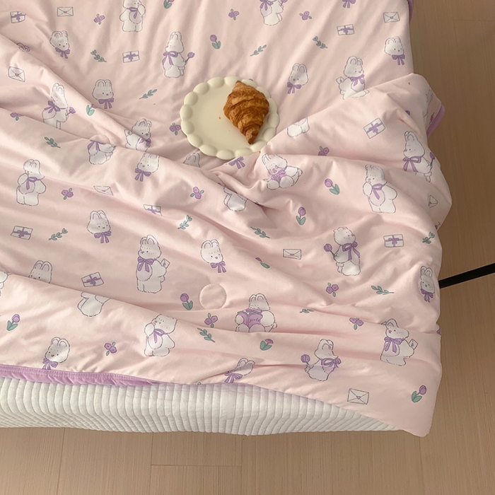 91家纺网 家纺一手货源 找家纺 星期八 2023新款针织棉卡通夏被被子被芯 萌兔粉