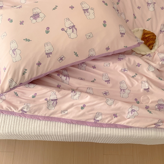 91家纺网 家纺一手货源 找家纺 星期八 2023新款针织棉卡通夏被被子被芯 萌兔粉