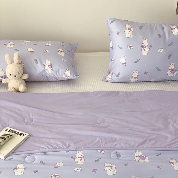 91家纺网 家纺一手货源 找家纺 星期八 2023新款针织棉卡通夏被被子被芯 萌兔紫