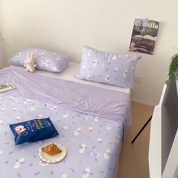 91家纺网 家纺一手货源 找家纺 星期八 2023新款针织棉卡通夏被被子被芯 萌兔紫