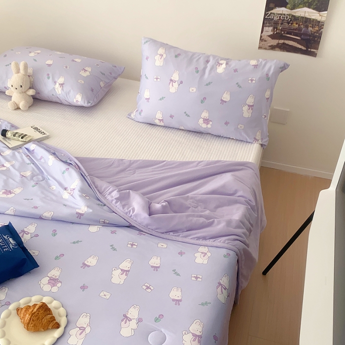 91家纺网 家纺一手货源 找家纺 星期八 2023新款针织棉卡通夏被被子被芯 萌兔紫