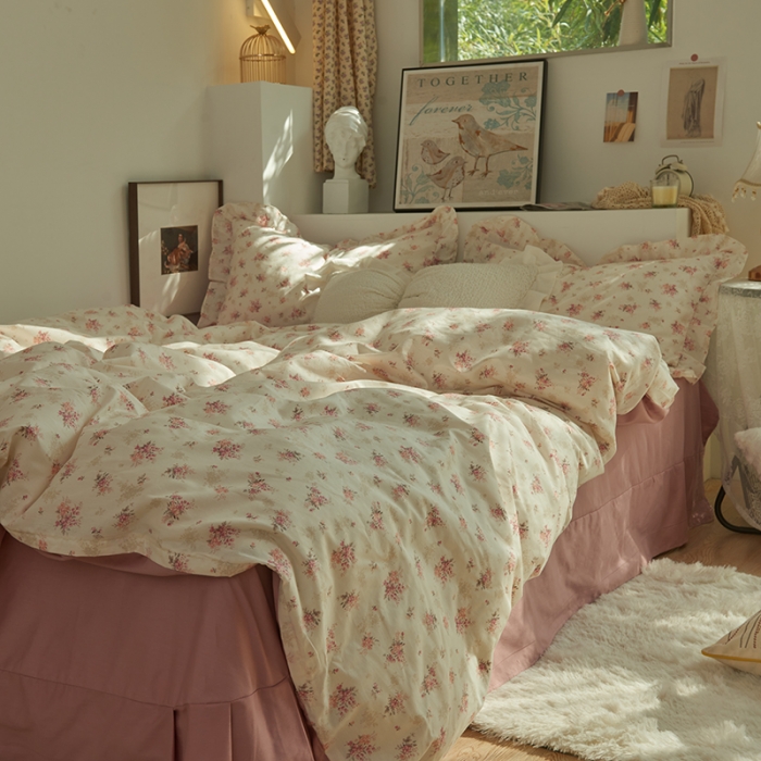 91家纺网 家纺一手货源 找家纺 总 热卖13372全棉韩式复古风四件套纯棉花卉-公主风