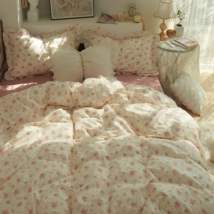 91家纺网 家纺一手货源 找家纺 总 热卖13372全棉韩式复古风四件套纯棉花卉-公主风