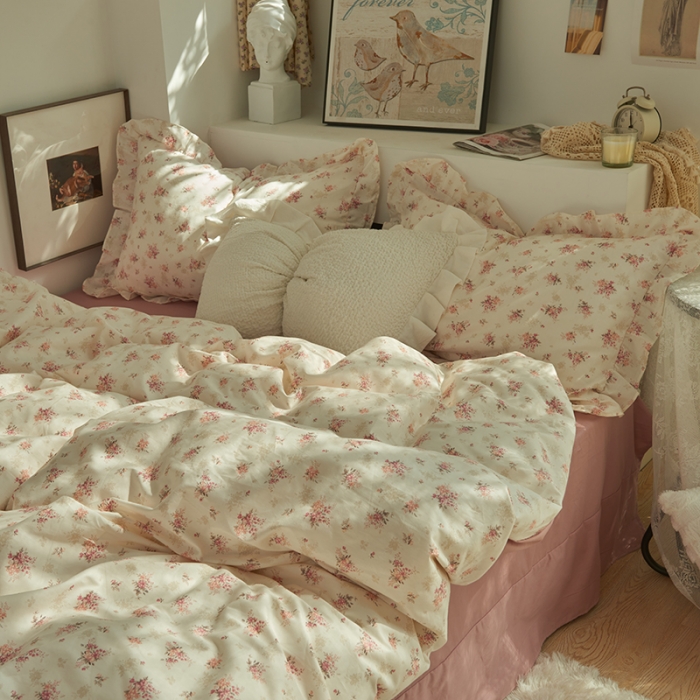 91家纺网 家纺一手货源 找家纺 总 热卖13372全棉韩式复古风四件套纯棉花卉-公主风