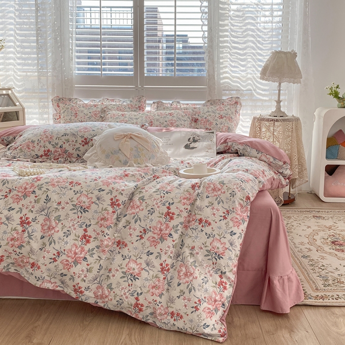 91家纺网 家纺一手货源 找家纺 潮邦 2025新款全棉韩式复古风四件套系列 兰玲梦