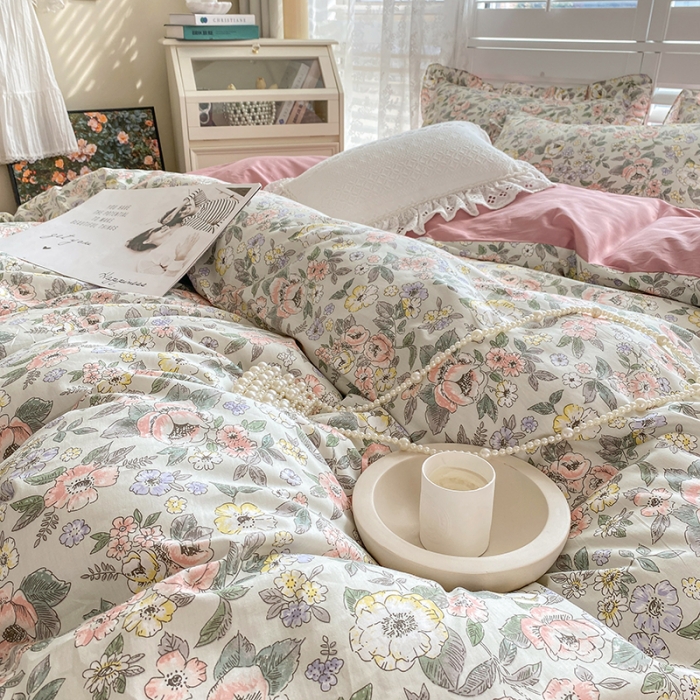 91家纺网 家纺一手货源 找家纺 潮邦 2025新款全棉韩式复古风四件套系列 优雅花香