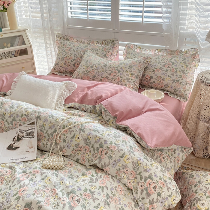 91家纺网 家纺一手货源 找家纺 潮邦 2025新款全棉韩式复古风四件套系列 优雅花香