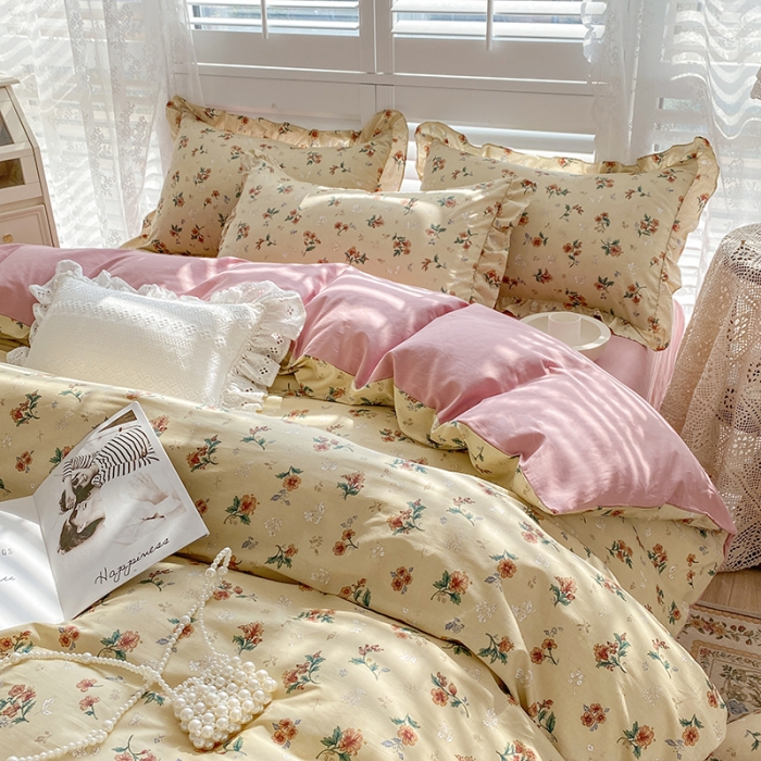 91家纺网 家纺一手货源 找家纺 潮邦 2025新款全棉韩式复古风四件套系列 花悦