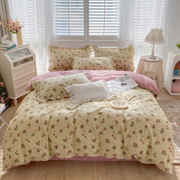 91家纺网 家纺一手货源 找家纺 潮邦 2025新款全棉韩式复古风四件套系列 花悦