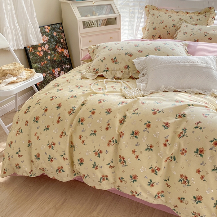 91家纺网 家纺一手货源 找家纺 潮邦 2025新款全棉韩式复古风四件套系列 花悦