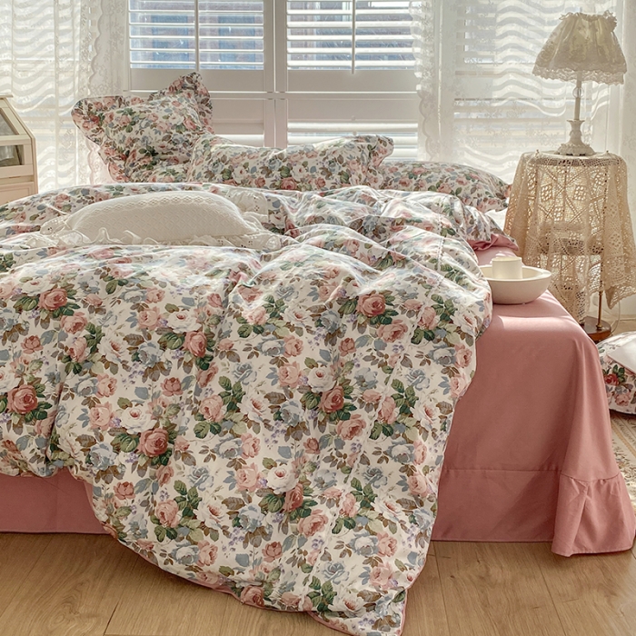 91家纺网 家纺一手货源 找家纺 潮邦 2025新款全棉韩式复古风四件套系列 香雪兰