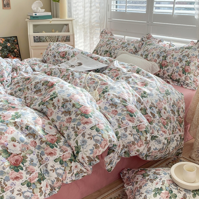 91家纺网 家纺一手货源 找家纺 潮邦 2025新款全棉韩式复古风四件套系列 香雪兰