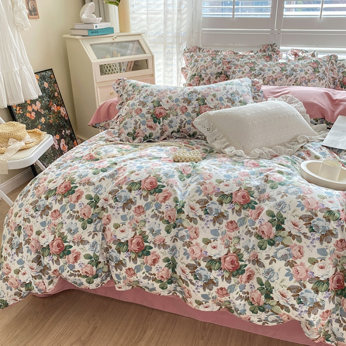 91家纺网 家纺一手货源 找家纺 潮邦 2025新款全棉韩式复古风四件套系列 香雪兰