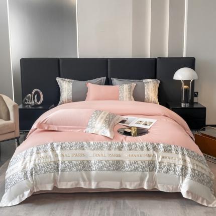 91家纺网 家纺一手货源 找家纺 博纳家纺 2023新款13372喷气纯棉四件套-莱奥系列 淡雅粉