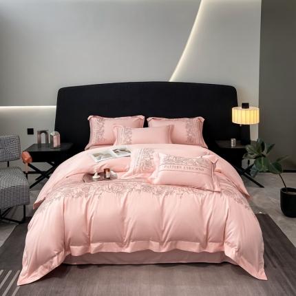 91家纺网 家纺一手货源 找家纺 博纳家纺  2023新款13372喷气双面纯棉四件套-丽莎系列 淡雅粉