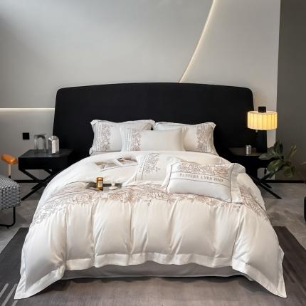 91家纺网 家纺一手货源 找家纺 博纳家纺  2023新款13372喷气双面纯棉四件套-丽莎系列 象牙白