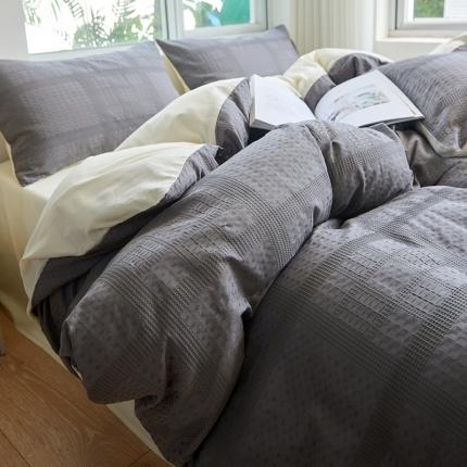 91家纺网 家纺一手货源 找家纺 慕尚 2025新款华夫格水洗棉四件套 华夫格 灰