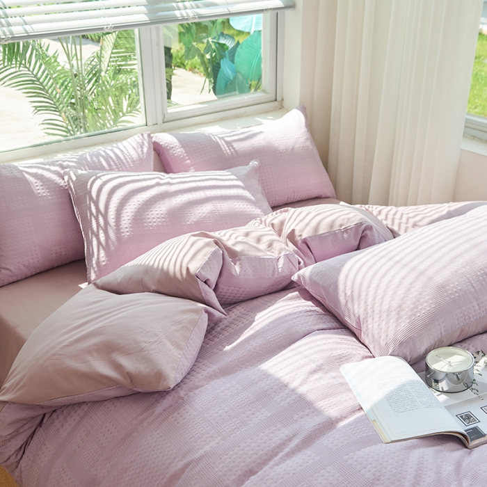 91家纺网 家纺一手货源 找家纺 慕尚 2025新款华夫格水洗棉四件套 华夫格 紫