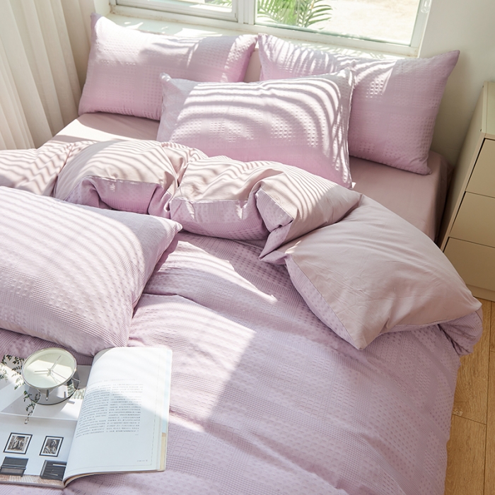 91家纺网 家纺一手货源 找家纺 慕尚 2025新款华夫格水洗棉四件套 华夫格 紫