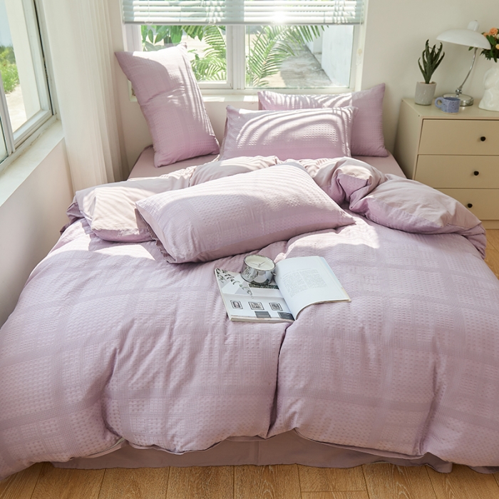 91家纺网 家纺一手货源 找家纺 慕尚 2025新款华夫格水洗棉四件套 华夫格 紫