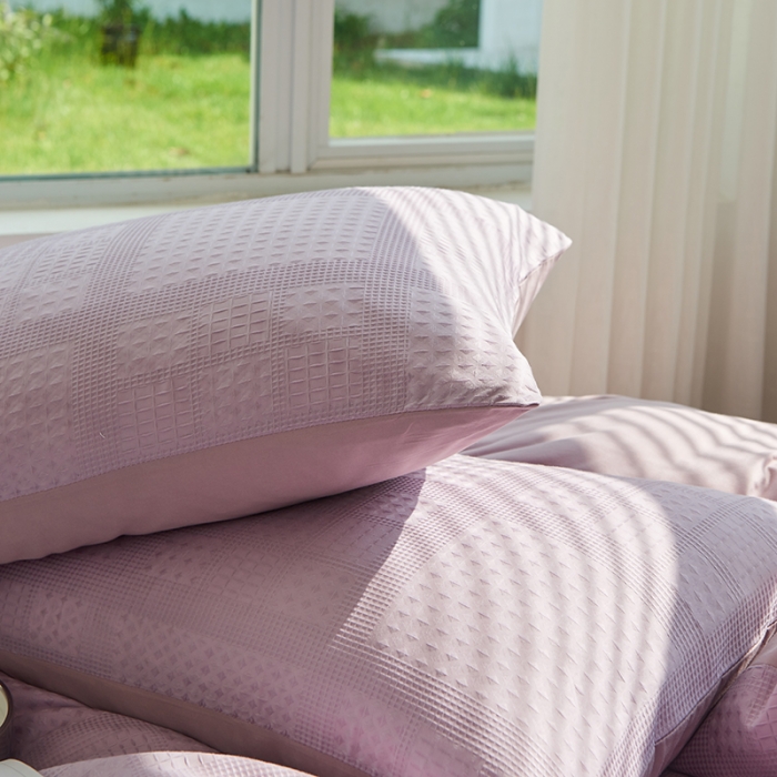 91家纺网 家纺一手货源 找家纺 慕尚 2025新款华夫格水洗棉四件套 华夫格 紫