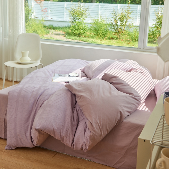 91家纺网 家纺一手货源 找家纺 慕尚 2025新款华夫格水洗棉四件套 华夫格 紫