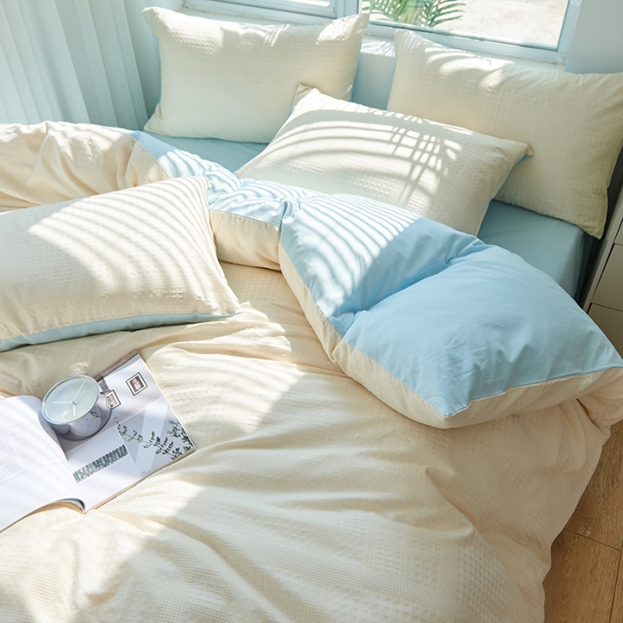 91家纺网 家纺一手货源 找家纺 慕尚 2025新款华夫格水洗棉四件套 华夫格 米白