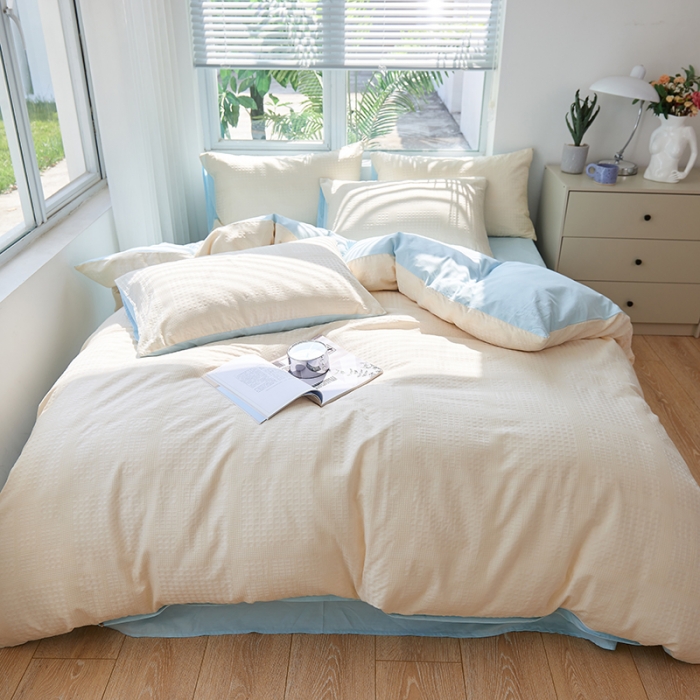 91家纺网 家纺一手货源 找家纺 慕尚 2025新款华夫格水洗棉四件套 华夫格 米白