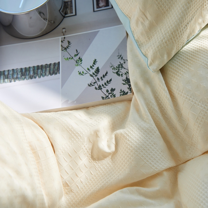 91家纺网 家纺一手货源 找家纺 慕尚 2025新款华夫格水洗棉四件套 华夫格 米白