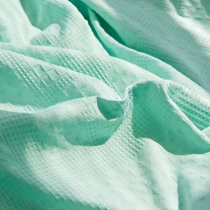 91家纺网 家纺一手货源 找家纺 慕尚 2025新款华夫格水洗棉四件套 华夫格 绿