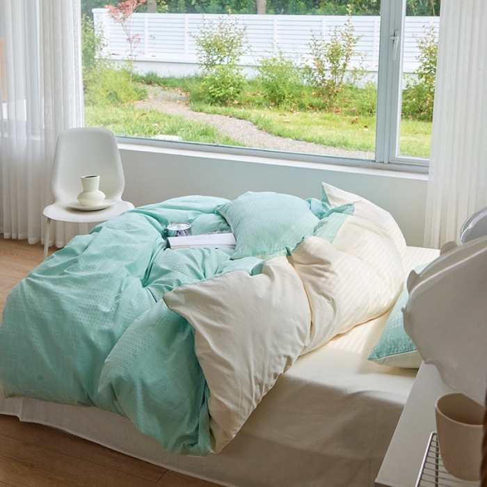 91家纺网 家纺一手货源 找家纺 慕尚 2025新款华夫格水洗棉四件套 华夫格 绿
