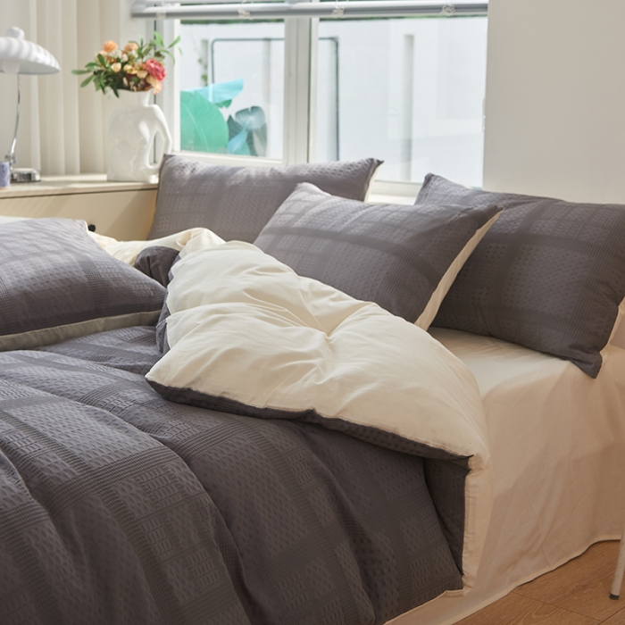 91家纺网 家纺一手货源 找家纺 慕尚 2025新款华夫格水洗棉四件套 华夫格 灰