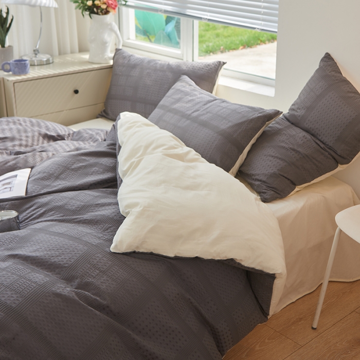 91家纺网 家纺一手货源 找家纺 慕尚 2025新款华夫格水洗棉四件套 华夫格 灰