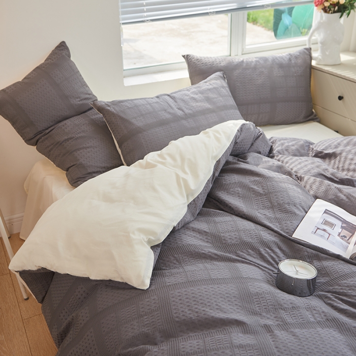 91家纺网 家纺一手货源 找家纺 慕尚 2025新款华夫格水洗棉四件套 华夫格 灰
