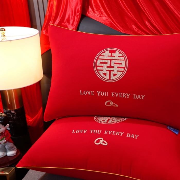 91家纺网 家纺一手货源 找家纺 天意美枕芯 2023新款亲肤磨毛单边刺绣枕 真爱一生