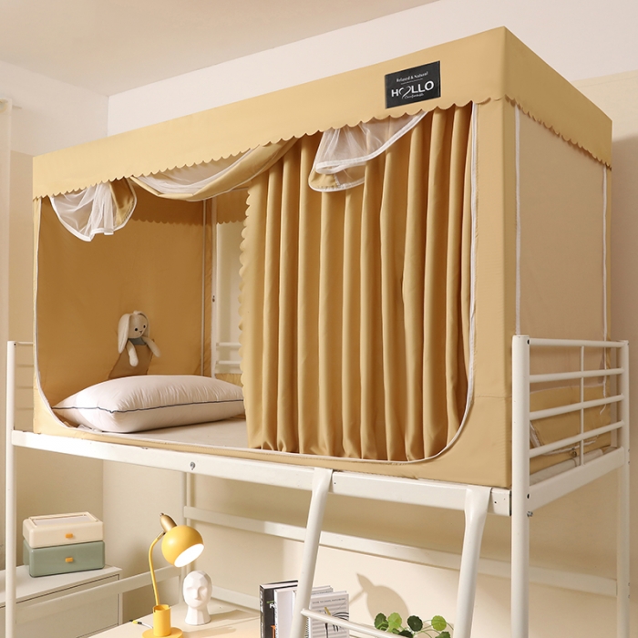 91家纺网 家纺一手货源 找家纺 2023博诺防遮光学生上下铺蚊帐 纯色黄