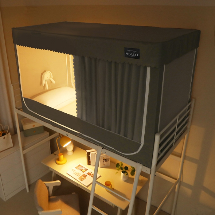 91家纺网 家纺一手货源 找家纺 2023博诺防遮光学生上下铺蚊帐 纯色灰