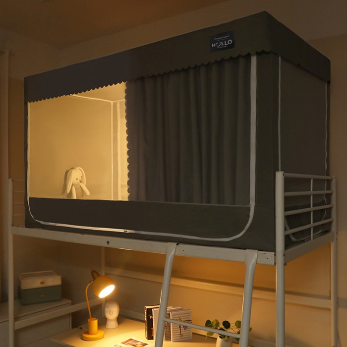 91家纺网 家纺一手货源 找家纺 2023博诺防遮光学生上下铺蚊帐 纯色灰