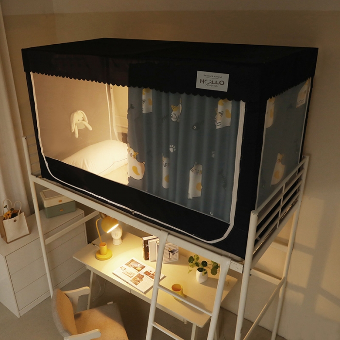 91家纺网 家纺一手货源 找家纺 2023博诺防遮光学生上下铺蚊帐 小猫咪