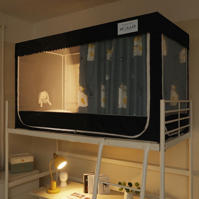 91家纺网 家纺一手货源 找家纺 2023博诺防遮光学生上下铺蚊帐 小猫咪