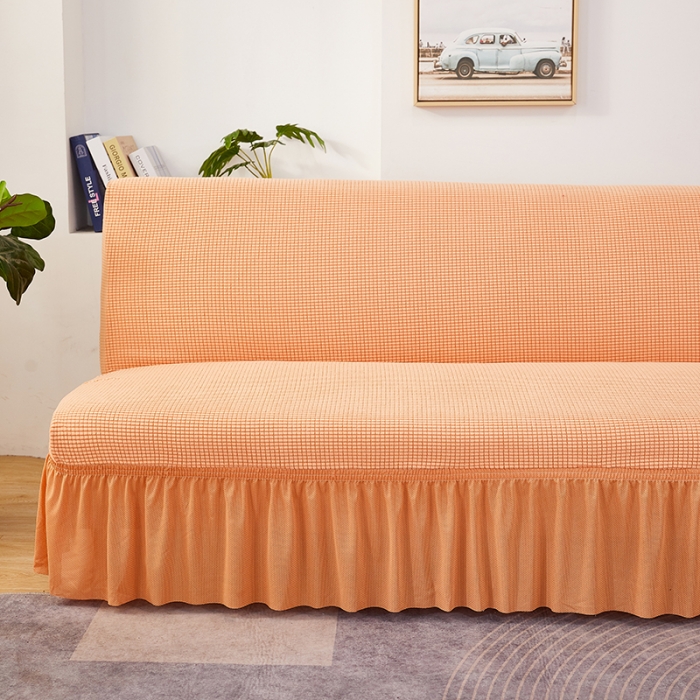 91家纺网 家纺一手货源 找家纺 丝绮鹿 2023新款玉米粒裙边款沙发床套 香桔橙