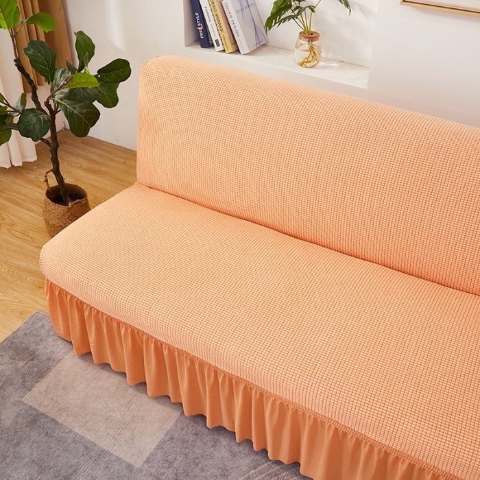 91家纺网 家纺一手货源 找家纺 丝绮鹿 2023新款玉米粒裙边款沙发床套 香桔橙